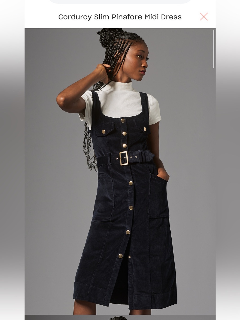 Anthropologie Corduroy Slim Pinafore Midi Dress - Black NWT